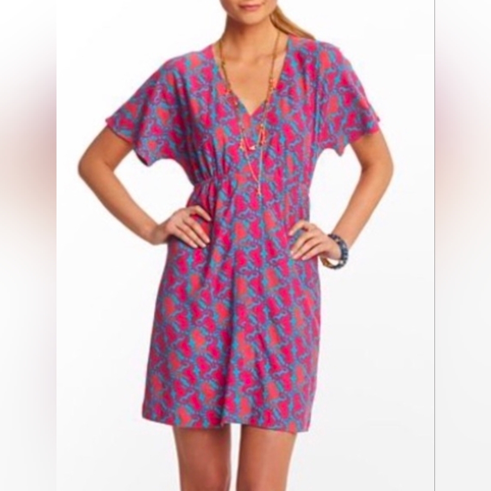 Lily Pulitzer S Meg Mini Dress Seahorse Blue Pink Coral Excellent 100%Cotton